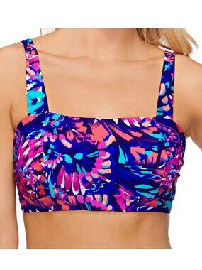 Island Escape Women's Underwire Bikini Swim Top, Blue Floral Multi, Size 16